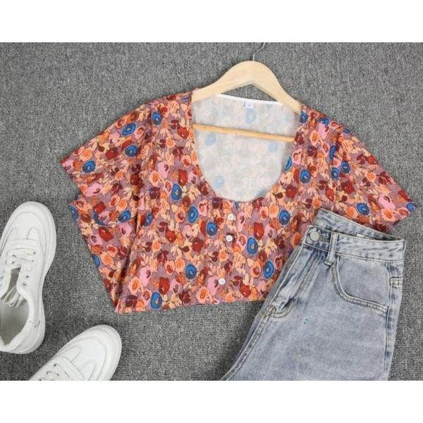 Romantic Print Short Sleeve Top