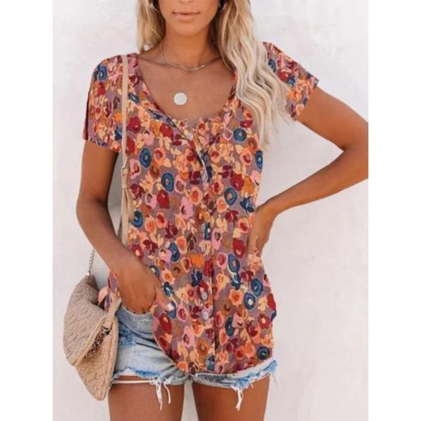 Romantic Print Short Sleeve Top